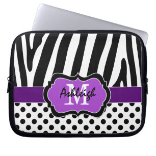 Purple Black Zebra Stripes Polka Dots Laptop Case
