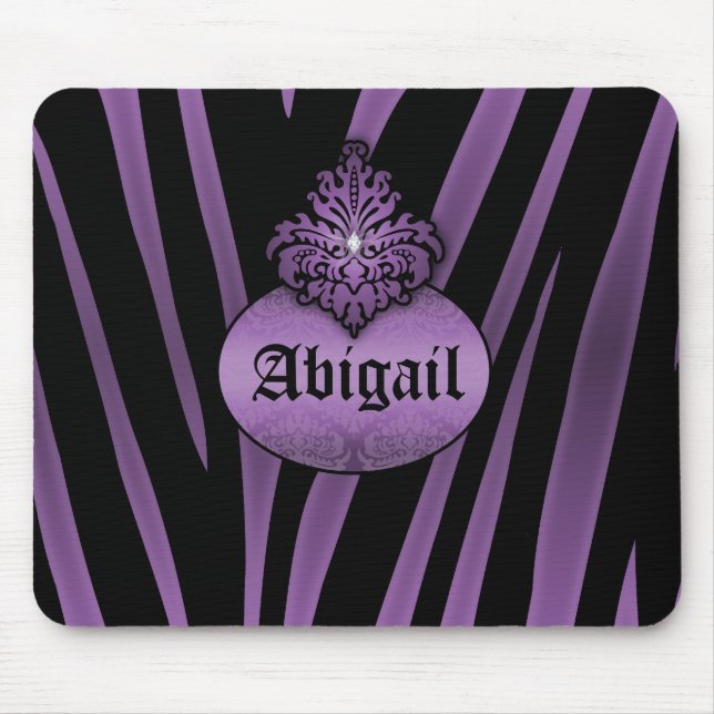 Purple Black Zebra Stripes with Flourish Nameplate Mouse Mat (Front)