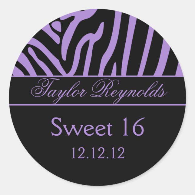 Purple Black Zebra Sweet 16 Sticker (Front)