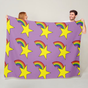 Purple Blanket With Yellow Stars and Rainbows 