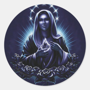 Purple Blessed Virgin Mary and Roses Classic Round Sticker