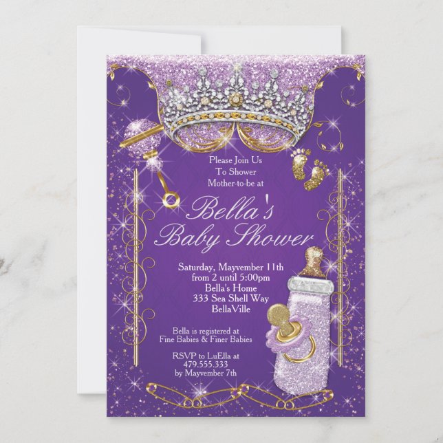 Purple Bling Glitter Baby Shower Invitations (Front)