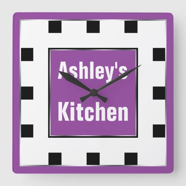 Purple Block Square Personalised Wall Clock (Front)