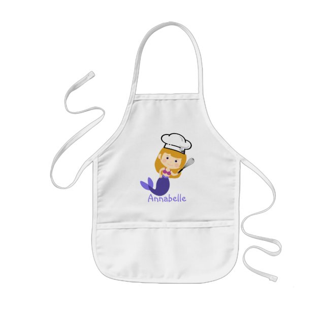 Purple Blonde Mermaid Chef Personalise  Kids Apron (Front)