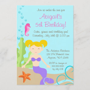 Purple Blonde Mermaid Under The Sea Birthday Invitation