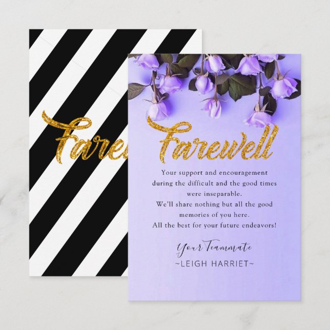 Purple Bloom Floral coworker farewell card (Front/Back)