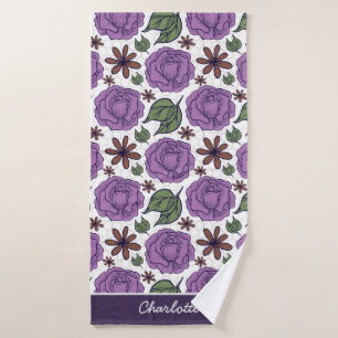 Purple bloom floral seamless pattern personalised bath towel