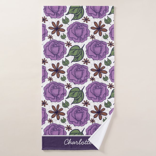 Purple bloom floral seamless pattern personalised  bath towel (Bath Towel)