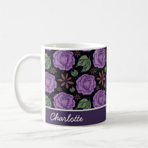 Purple bloom floral seamless pattern personalised coffee mug