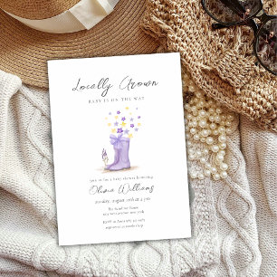 Purple Bloom Flower Stars Rain Boots Baby Shower Invitation