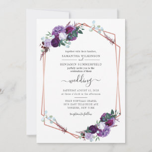 Purple Bloom Greenery Geometric Modern Wedding Invitation
