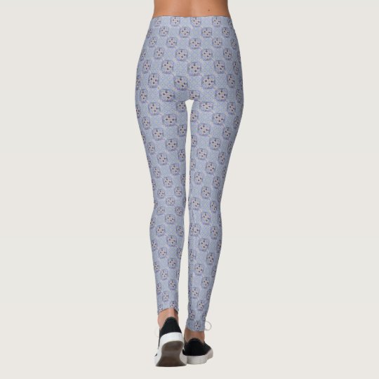 Purple Bloom on Blue Weave Leggings