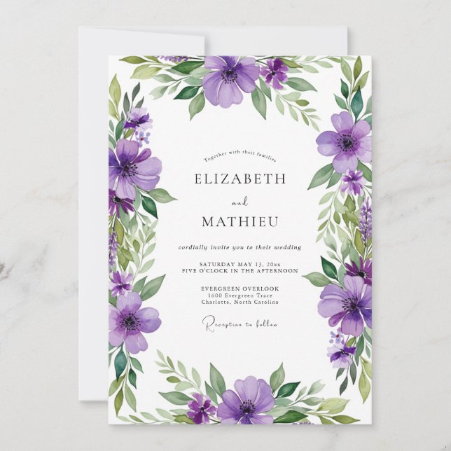 Purple Bloom Romantic Wedding Invitation (Front)