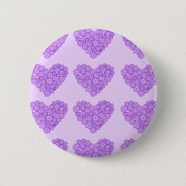 Purple blooming flowers hearts 6 cm round badge (Front)
