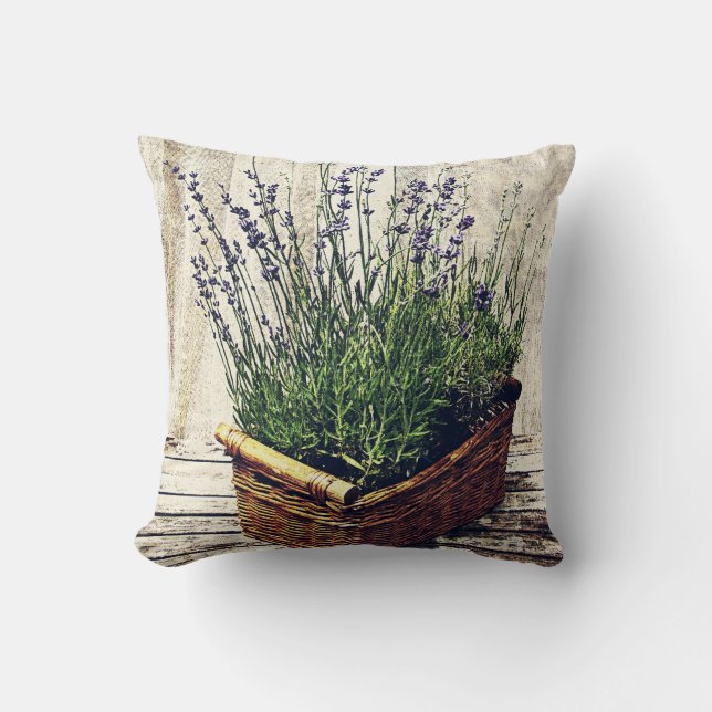 purple blooming lavender in a basket - rustic cushion (Front)