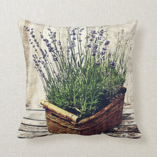 purple blooming lavender in a basket - rustic cushion