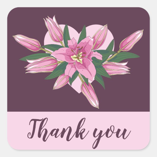 Purple Blooming Lily Baby Shower Thank you Square Sticker (Front)