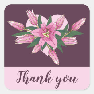 Purple Blooming Lily Baby Shower Thank you Square Sticker