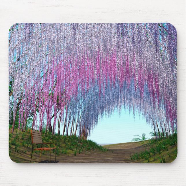 Purple Blooming Weeping Willow Tree Mouse Mat (Front)