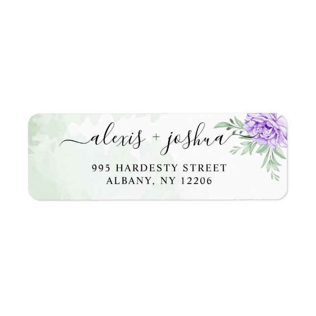 Purple Blooms Bouquet Wedding Return Address (Front)