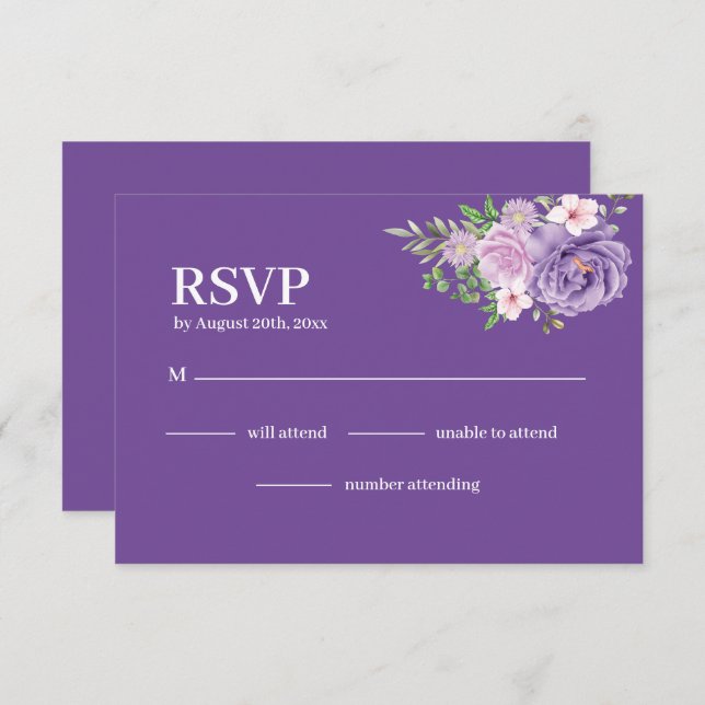 Purple Blooms Dusty Rose Floral Wedding RSVP Card (Front/Back)