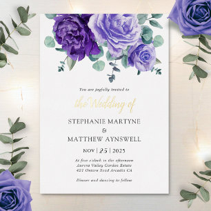 Purple Blooms Eucalyptus Botanical Wedding Foil In