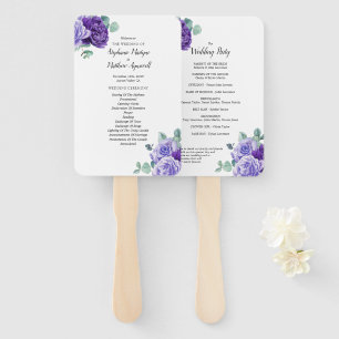 Purple Blooms Eucalyptus Botanical Wedding Program Hand Fan