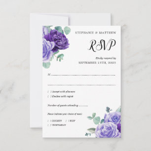 Purple Blooms Eucalyptus Botanical Wedding RSVP Card