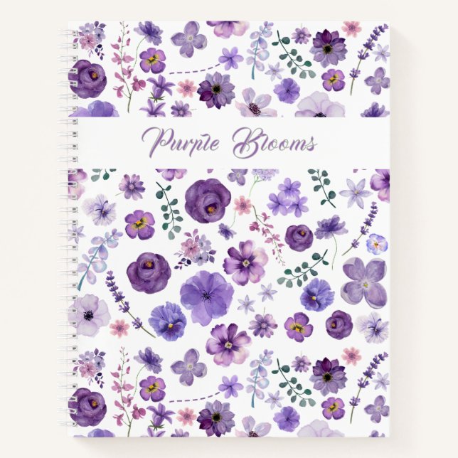 Purple Blooms - Garden Floral Pattern Elegant Notebook (Front)