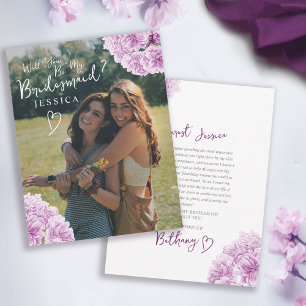 Purple blossom watercolor bridesmaid proposal card