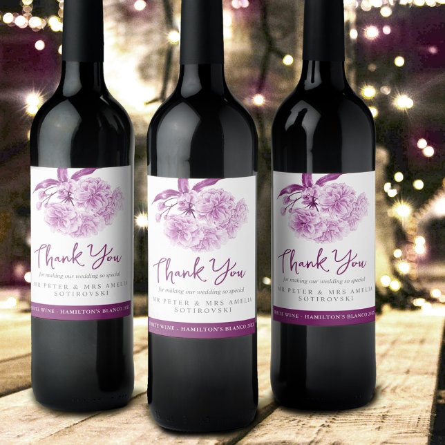 Purple blossom wedding custom wine labels (Creator Uploaded)
