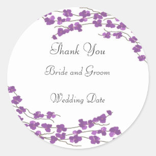 Purple Blossom Wedding Thank You Classic Round Sticker