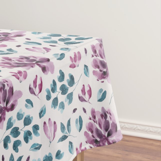 Purple Blossoms Greenery Pattern Tablecloth (In Situ)