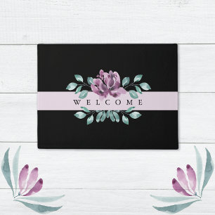 Purple Blossoms Greenery Welcome Doormat