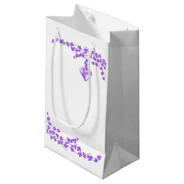 Purple Blossoms Heart Accent Small Gift Bag (Front Angled)