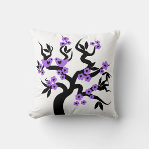 Purple blossoms Love birds sakura cherry tree Cushion
