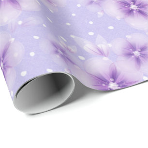 Purple Blossoms on Dots Wrapping Paper