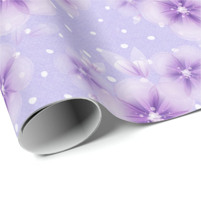 Purple Blossoms on Dots Wrapping Paper (Roll Corner)