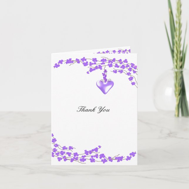 Purple Blossoms with Heart Thank You Card (Front)