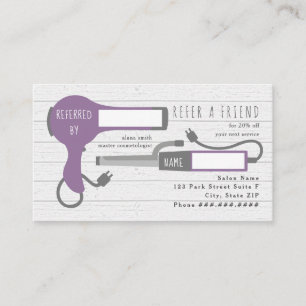 Purple Blow Dryer + Curling Iron Salon Referral Business Card