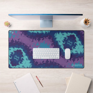 Purple Blue Abstract Modern Colourful Boho Name Desk Mat