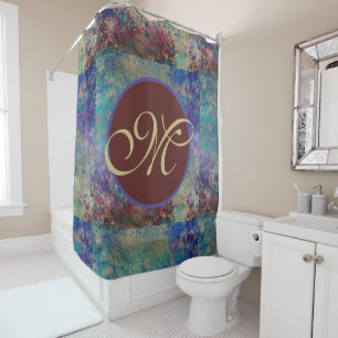 Purple Blue Abstract Monogram Shower Curtain