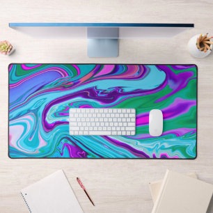 Purple Blue Abstract Playful Marble Design Name Desk Mat