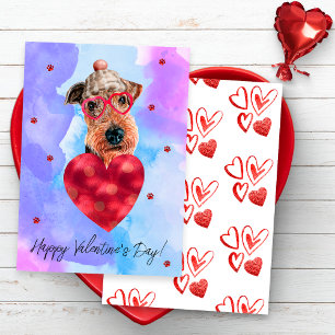 Purple Blue Airedale Valentine's Day Gift Dog Holiday Card