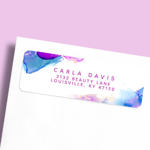 Purple Blue Alcohol Ink Modern Return Address