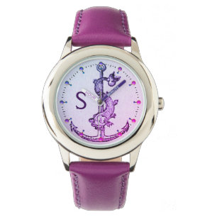 PURPLE BLUE ANCHOR WITH FISH NAUTICAL MONOGRAM WATCH