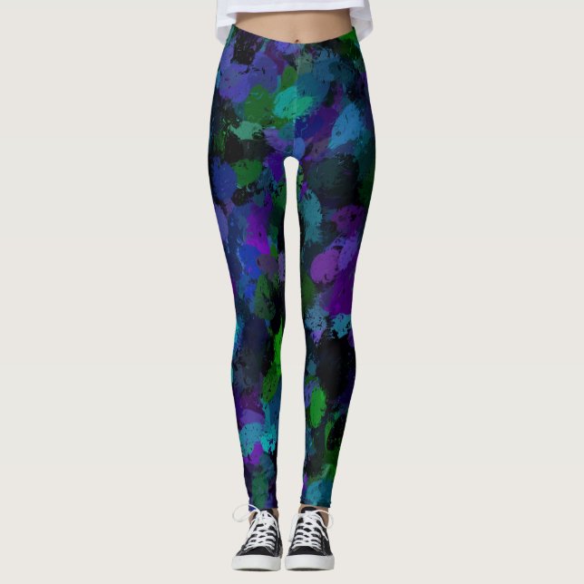 Purple,Blue and Black Abstract  Leggings (Front)