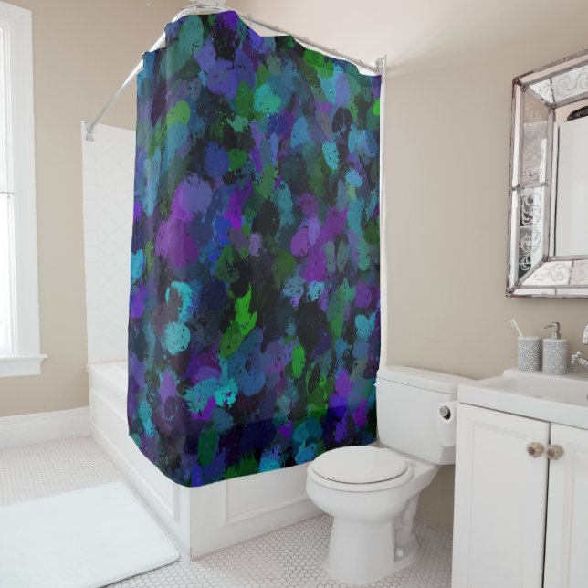 Purple, Blue and Black Abstract  Shower Curtain (In Situ)