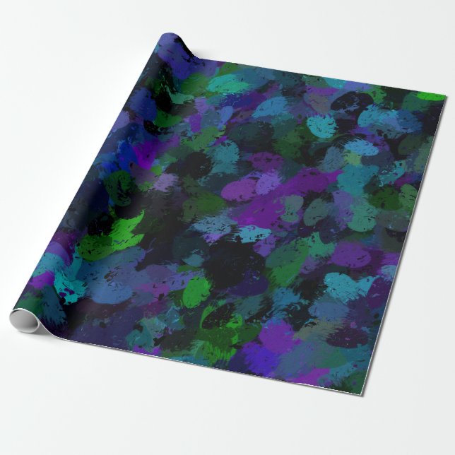 Purple, Blue and Black Abstract  Wrapping Paper (Unrolled)