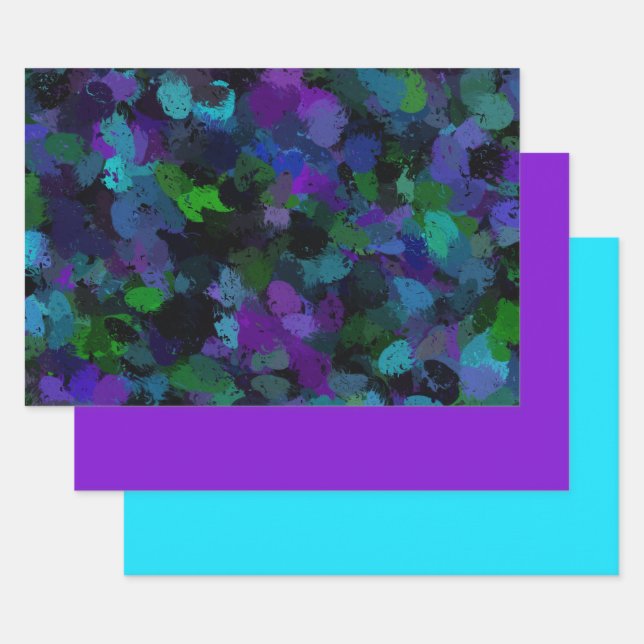 Purple, Blue and Black Abstract  Wrapping Paper Sheet (Set)